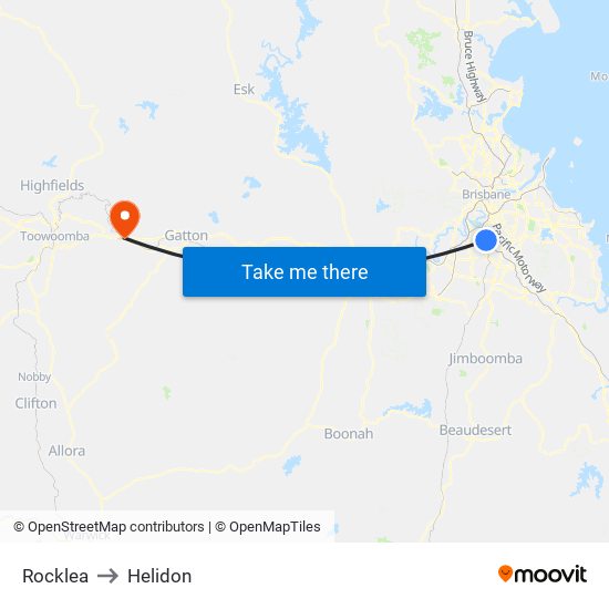 Rocklea to Helidon map