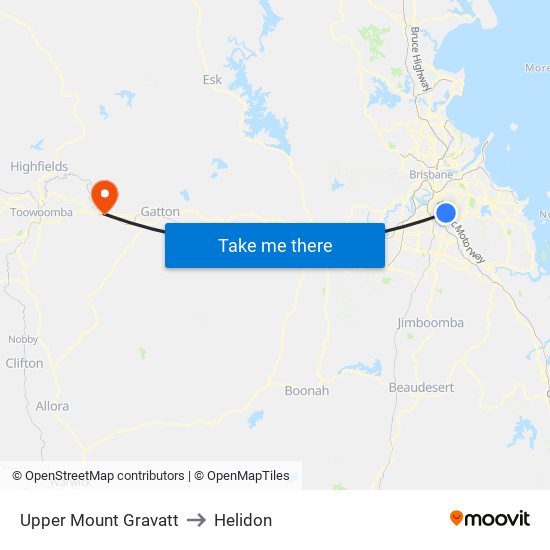 Upper Mount Gravatt to Helidon map