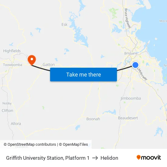 Griffith University Station, Platform 1 to Helidon map