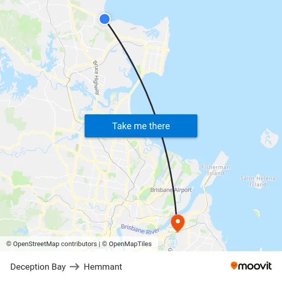 Deception Bay to Hemmant map
