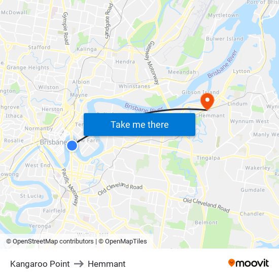 Kangaroo Point to Hemmant map