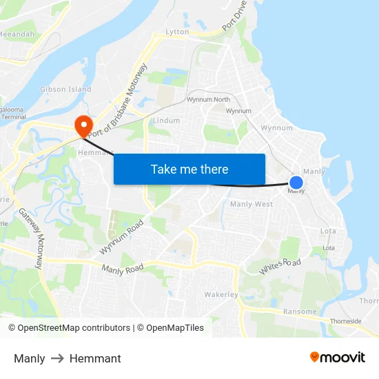 Manly to Hemmant map