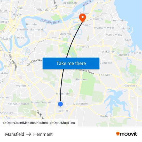 Mansfield to Hemmant map