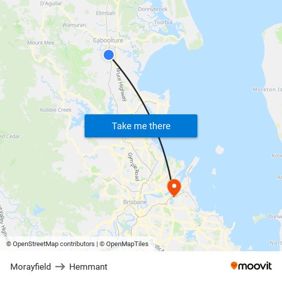 Morayfield to Hemmant map