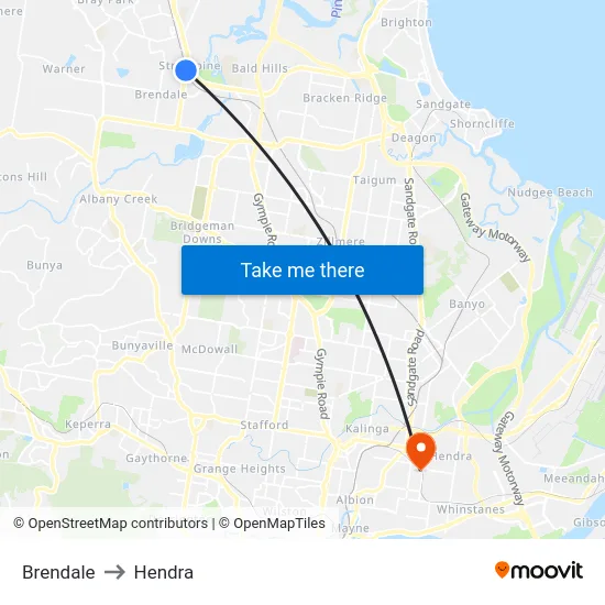 Brendale to Hendra map