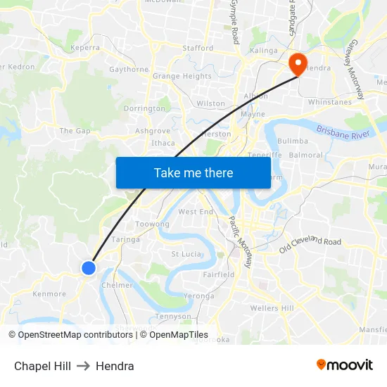 Chapel Hill to Hendra map