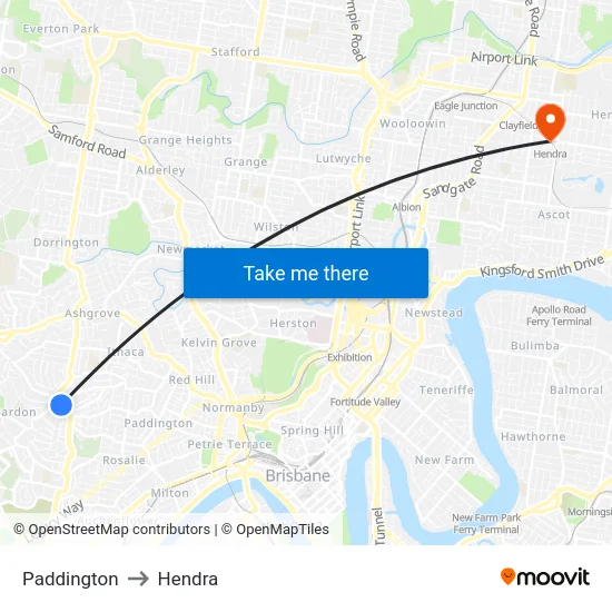 Paddington to Hendra map