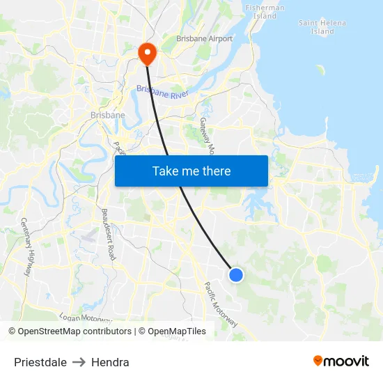 Priestdale to Hendra map