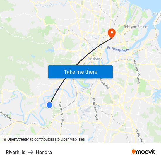 Riverhills to Hendra map