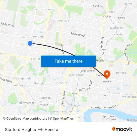 Stafford Heights to Hendra map