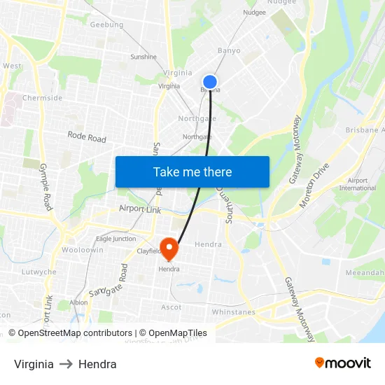 Virginia to Hendra map