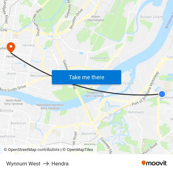 Wynnum West to Hendra map