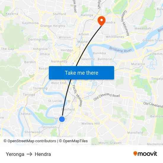 Yeronga to Hendra map