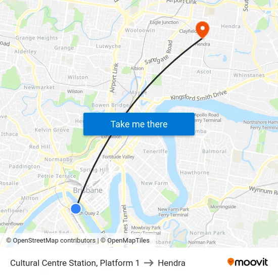 Cultural Centre Station, Platform 1 to Hendra map