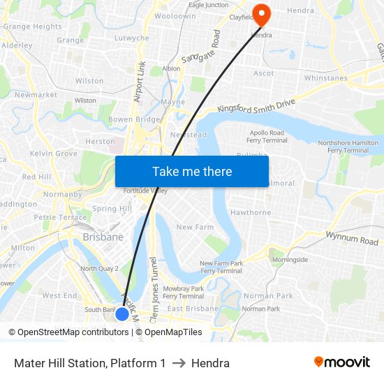 Mater Hill Station, Platform 1 to Hendra map