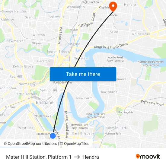 Mater Hill Station, Platform 1 to Hendra map