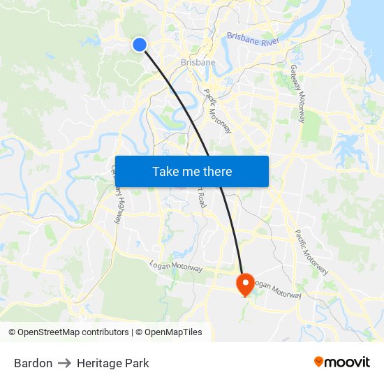 Bardon to Heritage Park map