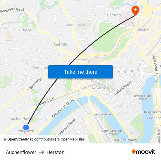 Auchenflower to Herston map