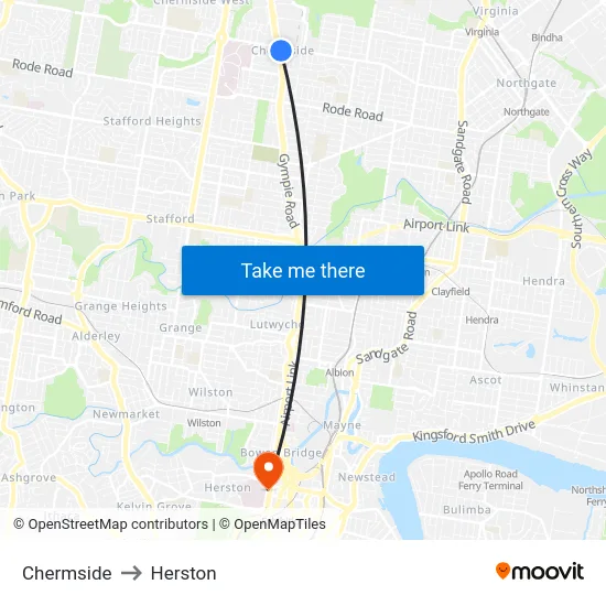 Chermside to Herston map