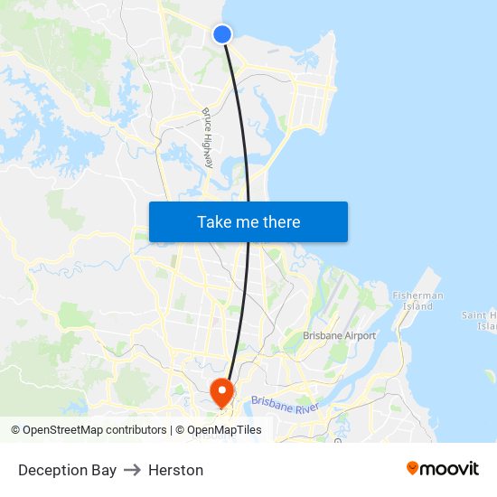 Deception Bay to Herston map