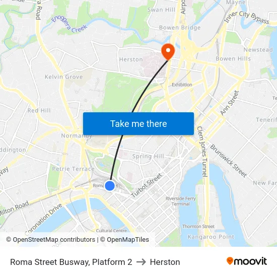 Roma Street Busway, Platform 2 to Herston map