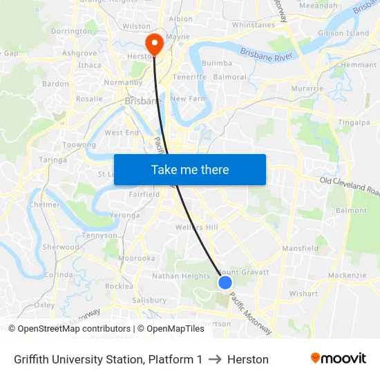Griffith University Station, Platform 1 to Herston map