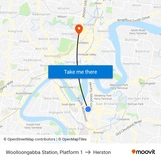 Woolloongabba Station, Platform 1 to Herston map