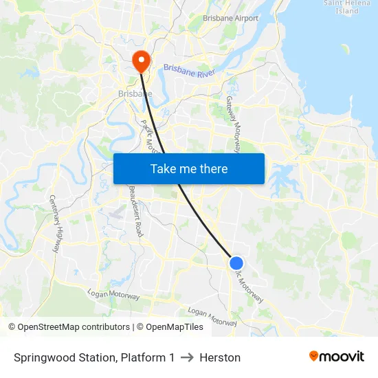 Springwood Station, Platform 1 to Herston map