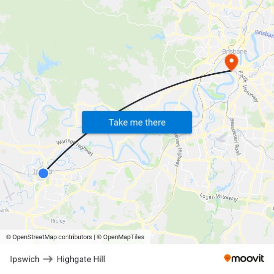 Ipswich to Highgate Hill map