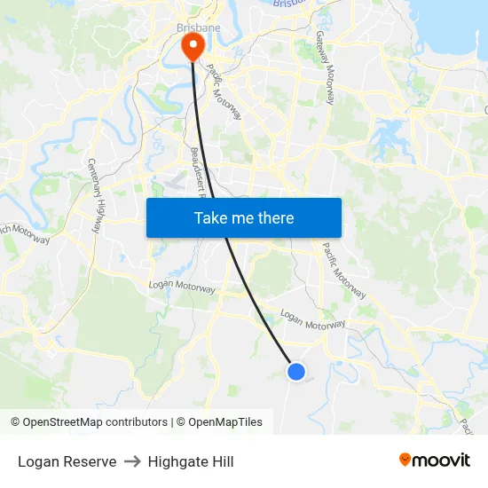 Logan Reserve to Highgate Hill map