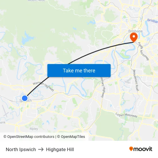 North Ipswich to Highgate Hill map