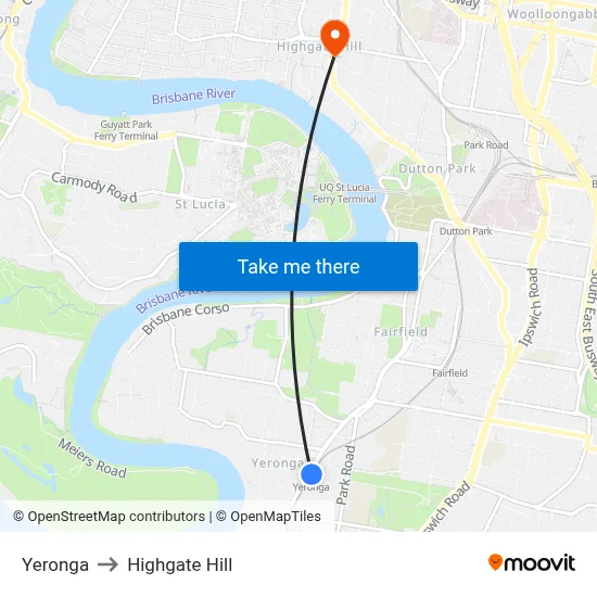 Yeronga to Highgate Hill map