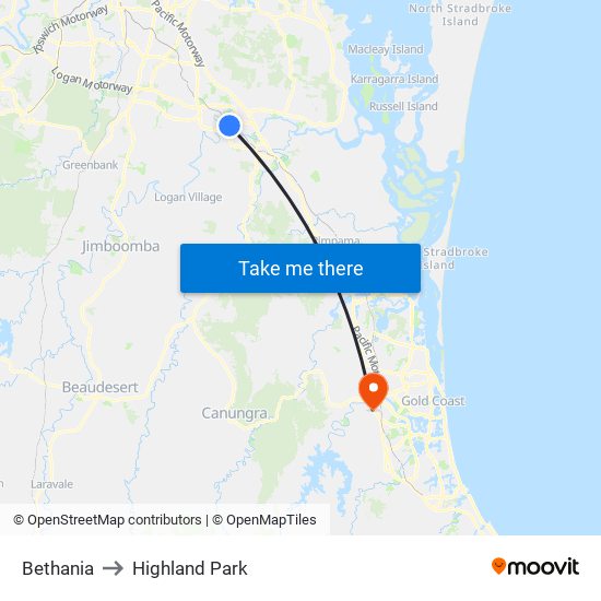 Bethania to Highland Park map