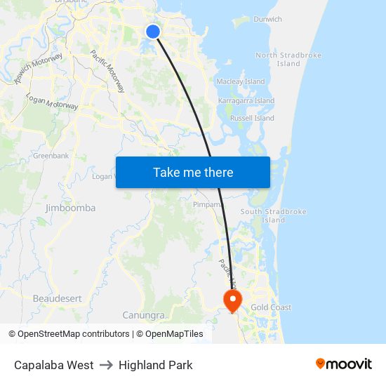 Capalaba West to Highland Park map