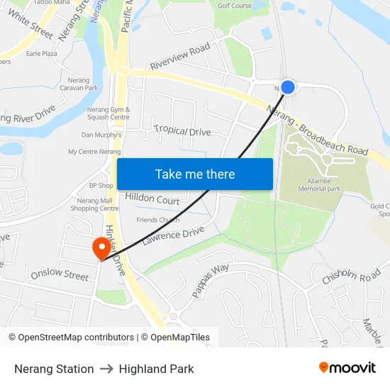 Nerang Station to Highland Park map