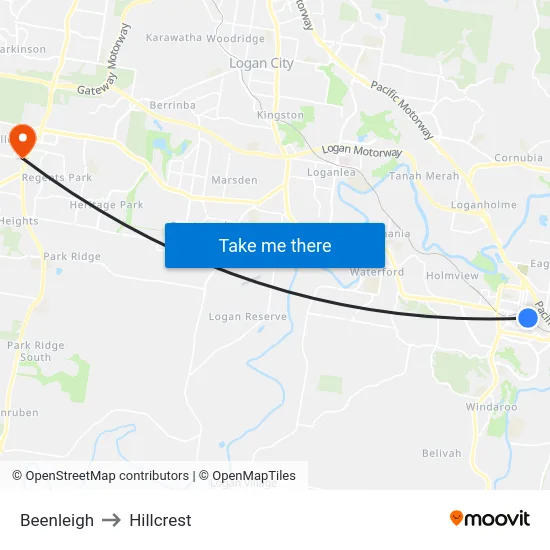 Beenleigh to Hillcrest map