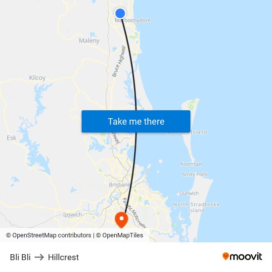 Bli Bli to Hillcrest map