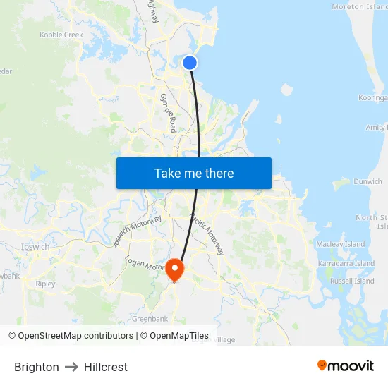 Brighton to Hillcrest map