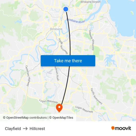 Clayfield to Hillcrest map