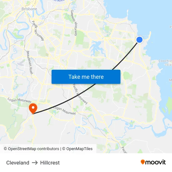 Cleveland to Hillcrest map