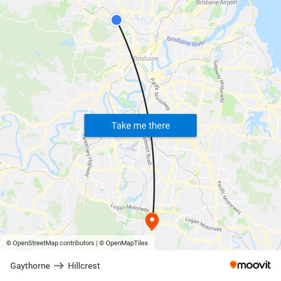 Gaythorne to Hillcrest map