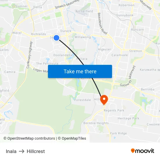 Inala to Hillcrest map