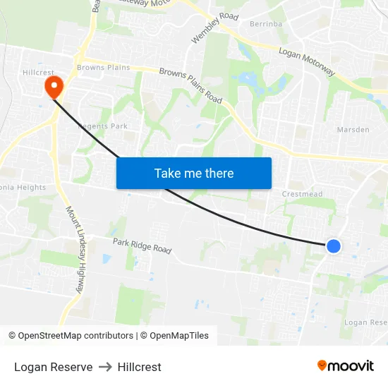 Logan Reserve to Hillcrest map