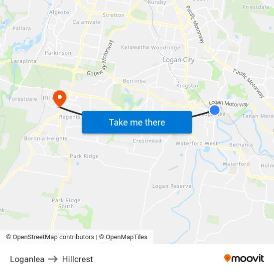 Loganlea to Hillcrest map