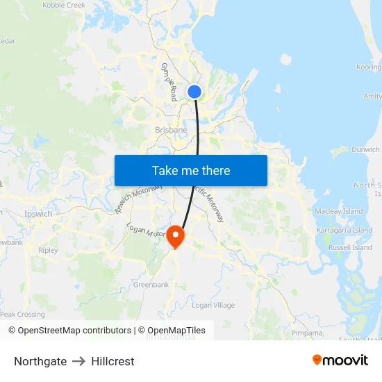 Northgate to Hillcrest map