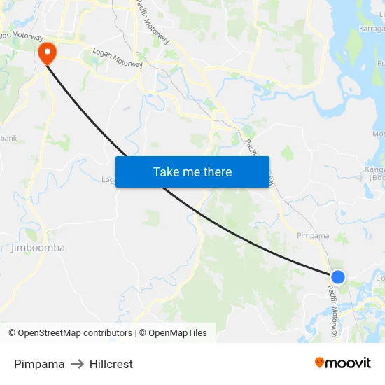 Pimpama to Hillcrest map