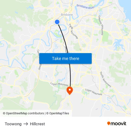 Toowong to Hillcrest map