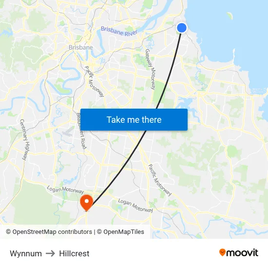 Wynnum to Hillcrest map