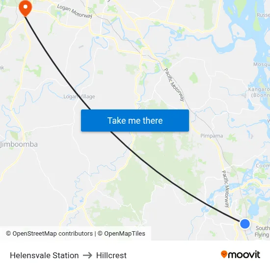 Helensvale Station to Hillcrest map