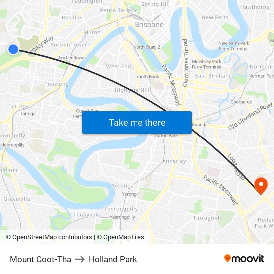 Mount Coot-Tha to Holland Park map